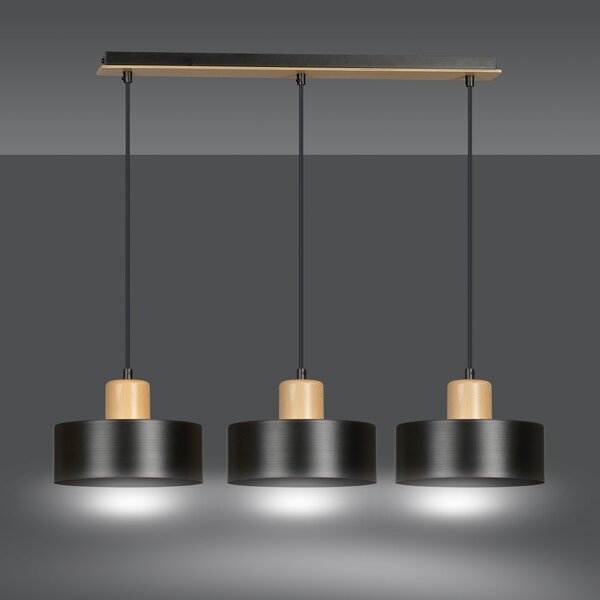 Lampadario a Sospensione in Acciaio e Legno TORIN 3 Nero 3xE27