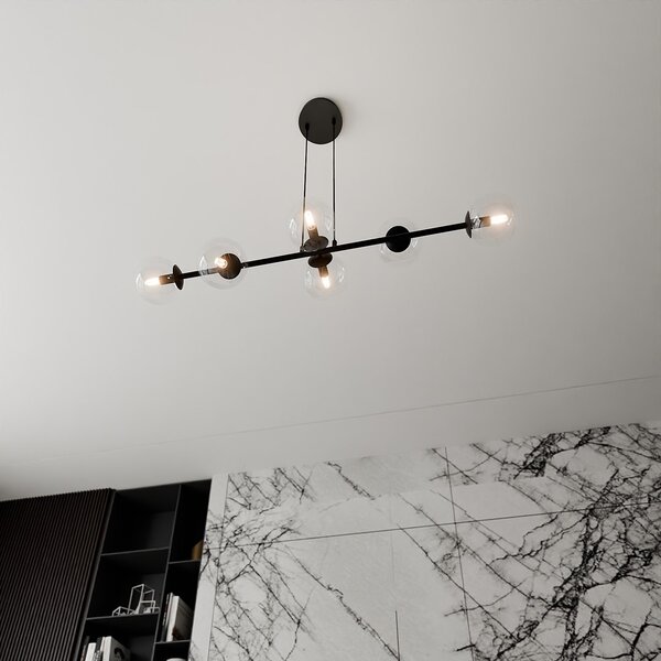 Lampadario a Sospensione in Acciaio e Vetro ROSSI 6 Nero 6xE14