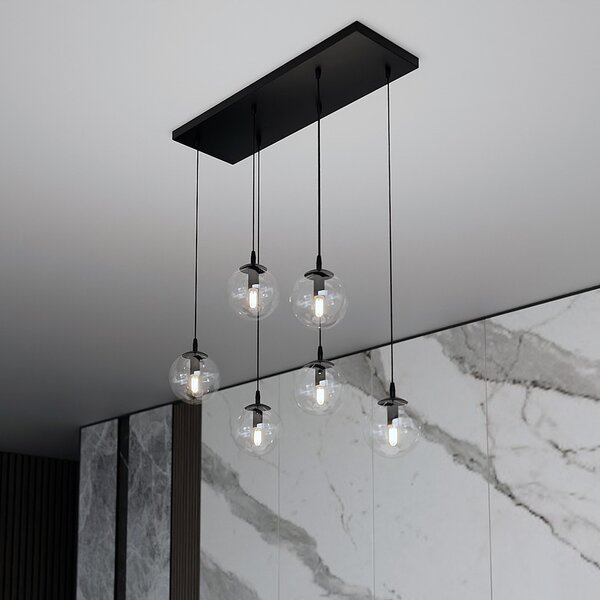 Lampadario a Sospensione in Acciaio e Vetro COSMO 6 Nero 6xE14