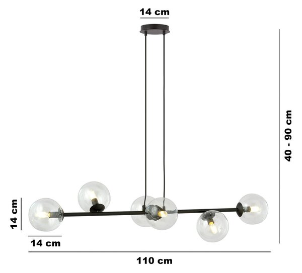 Lampadario a Sospensione in Acciaio e Vetro ROSSI 6 Nero 6xE14