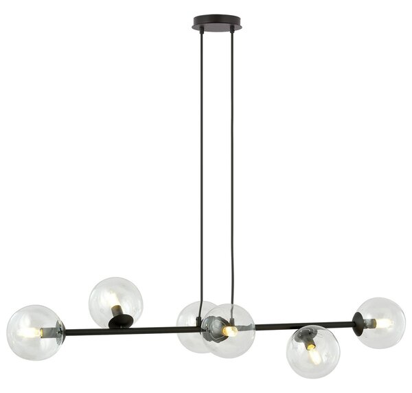 Lampadario a Sospensione in Acciaio e Vetro ROSSI 6 Nero 6xE14