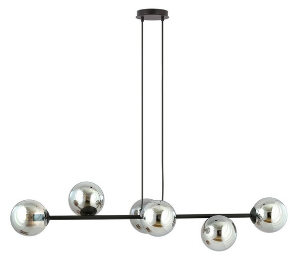 Lampadario a Sospensione in Acciaio e Vetro ROSSI 6 Nero 6xE14