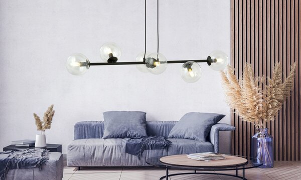 Lampadario a Sospensione in Acciaio e Vetro ROSSI 6 Nero 6xE14