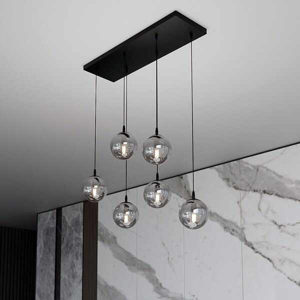Lampadario a Sospensione in Acciaio e Vetro COSMO 6 Nero 6xE14