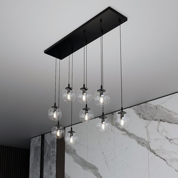Lampadario a Sospensione in Acciaio e Vetro COSMO 9 Nero 9xE14
