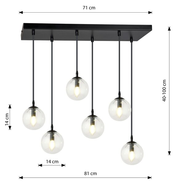 Lampadario a Sospensione in Acciaio e Vetro COSMO 6 Nero 6xE14