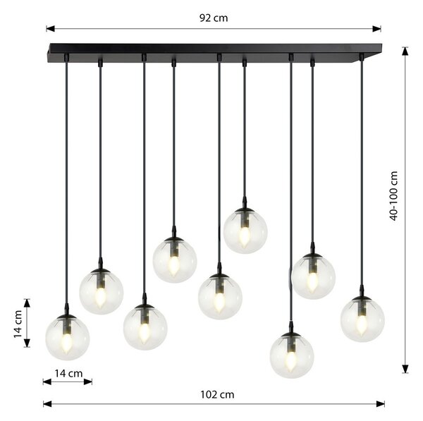 Lampadario a Sospensione in Acciaio e Vetro COSMO 9 Nero 9xE14