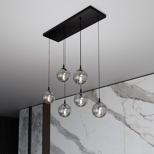 Lampadario a Sospensione in Acciaio e Vetro COSMO 6 Nero 6xE14