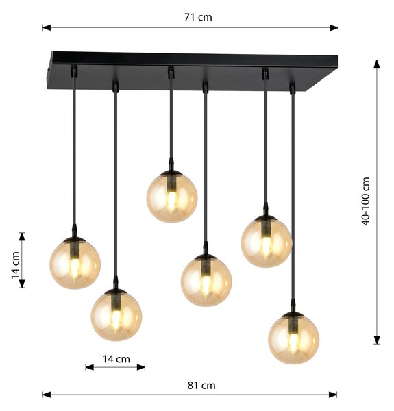 Lampadario a Sospensione in Acciaio e Vetro COSMO 6 Nero 6xE14
