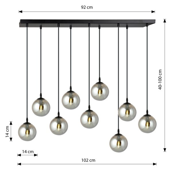 Lampadario a Sospensione in Acciaio e Vetro COSMO 9 Nero 9xE14