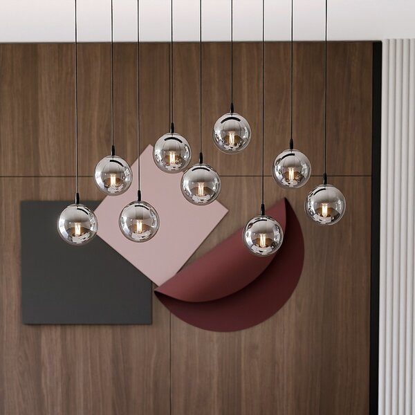 Lampadario a Sospensione in Acciaio e Vetro COSMO 9 Nero 9xE14