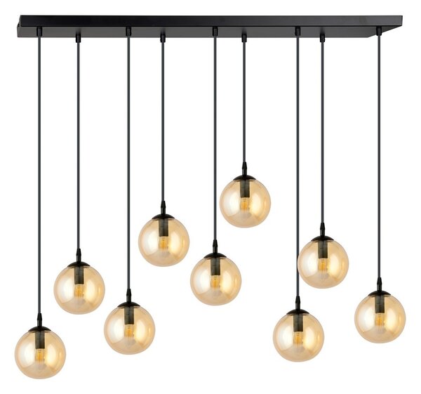 Lampadario a Sospensione in Acciaio e Vetro COSMO 9 Nero 9xE14