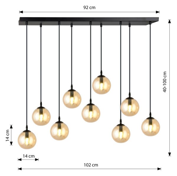 Lampadario a Sospensione in Acciaio e Vetro COSMO 9 Nero 9xE14