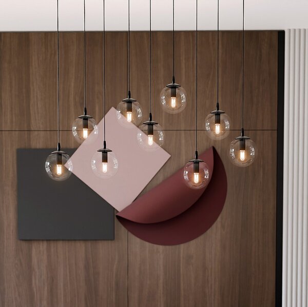 Lampadario a Sospensione in Acciaio e Vetro COSMO 9 Nero 9xE14