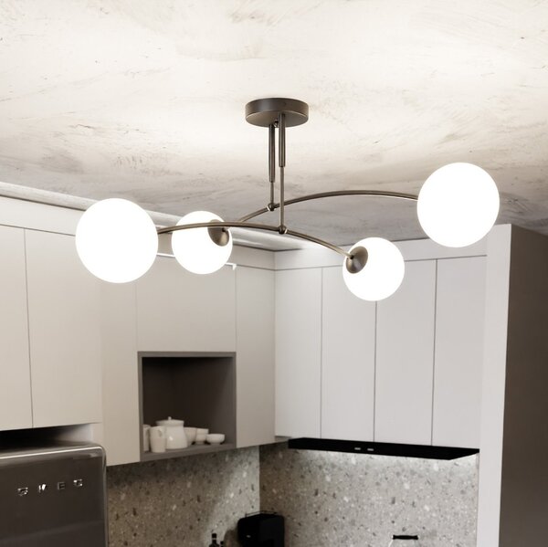 Lampadario a Sospensione in Acciaio e Vetro PREGOS 4 Nero/Bianco 4xE14