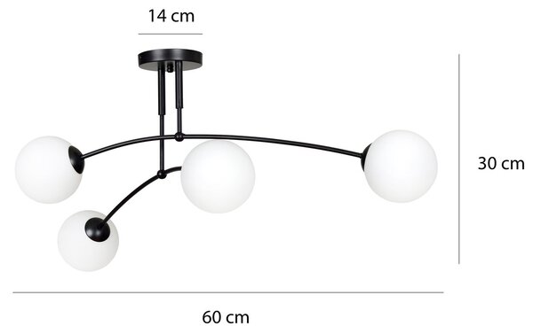 Lampadario a Sospensione in Acciaio e Vetro PREGOS 4 Nero/Bianco 4xE14