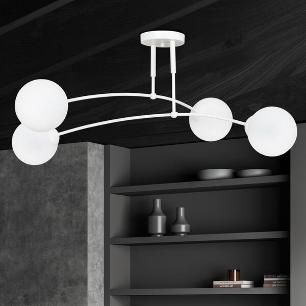Lampadario a Sospensione in Acciaio e Vetro PREGOS 4 Nero/Bianco 4xE14