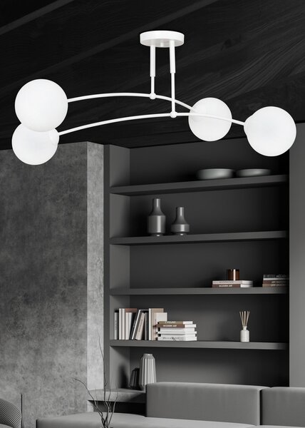 Lampadario a Sospensione in Acciaio e Vetro PREGOS 4 Nero/Bianco 4xE14