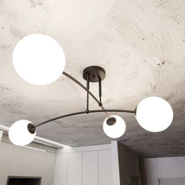 Lampadario a Sospensione in Acciaio e Vetro PREGOS 4 Nero/Bianco 4xE14