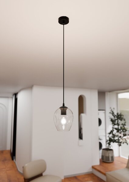 Lampadario a Sospensione in Acciaio e Vetro ISTAR Nero E27