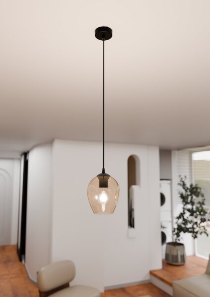 Lampadario a Sospensione in Acciaio e Vetro ISTAR Nero E27
