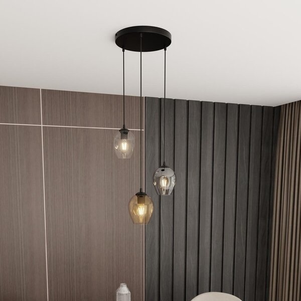Lampadario a Sospensione in Acciaio e Vetro ISTAR 3 BL PREMIUM 3xE27