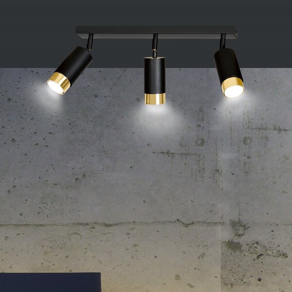 Lampadario da Soffitto in Acciaio HIRO 3 Nero Oro 3xGU10