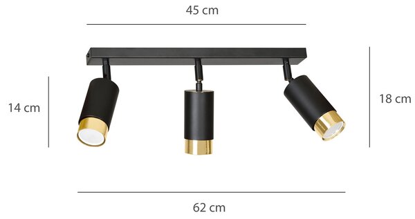 Lampadario da Soffitto in Acciaio HIRO 3 Nero Oro 3xGU10