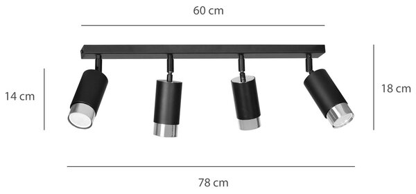 Lampada da Soffitto in Acciaio HIRO 4 Nero Cromo/Oro 4xGU10