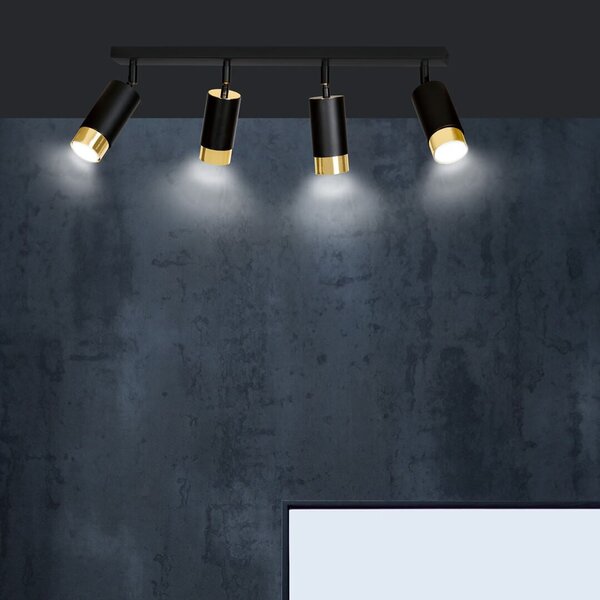 Lampada da Soffitto in Acciaio HIRO 4 Nero Cromo/Oro 4xGU10