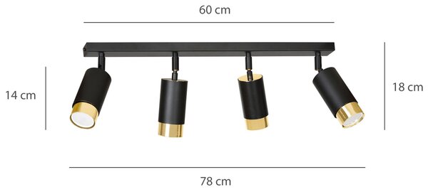 Lampada da Soffitto in Acciaio HIRO 4 Nero Cromo/Oro 4xGU10