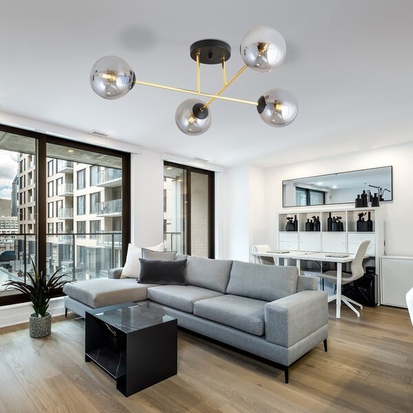 Lampadario da Soffitto MAGNUM 4 in Acciaio e Vetro 4xE14