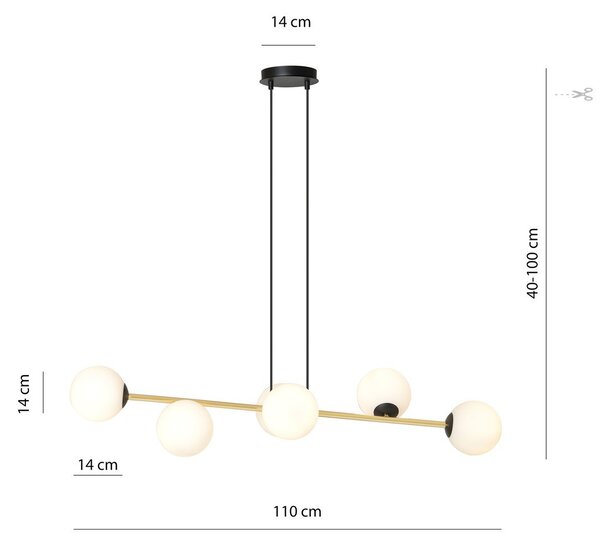 Lampadario a sospensione GRAVITY 6 Nero/Bianco e Oro 6xE14