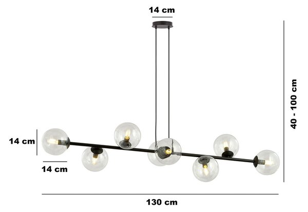 Lampadario a sospensione ROSSI 8 BL in acciaio e vetro 8xE14