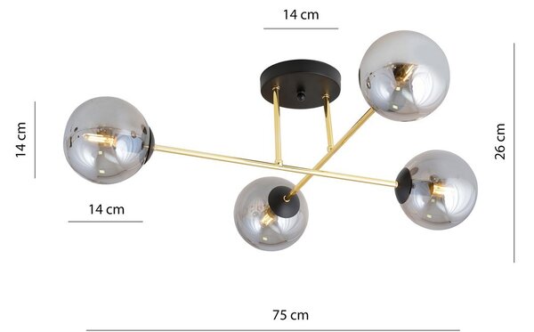 Lampadario da Soffitto MAGNUM 4 in Acciaio e Vetro 4xE14