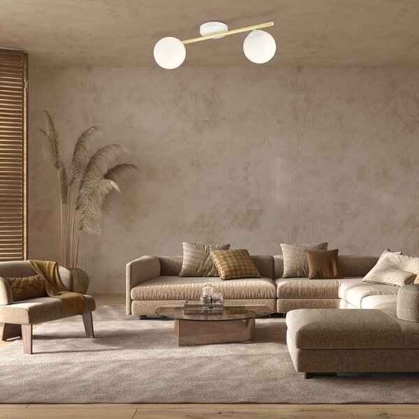 Lampada da soffitto in acciaio SPLENDI 2 Bianco e Oro 2xE14