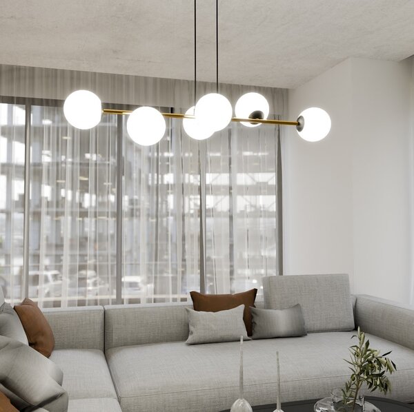 Lampadario a sospensione GRAVITY 6 Nero/Bianco e Oro 6xE14