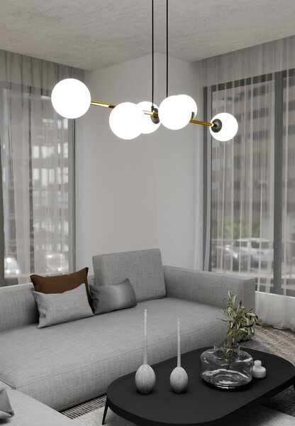 Lampadario a sospensione GRAVITY 6 Nero/Bianco e Oro 6xE14