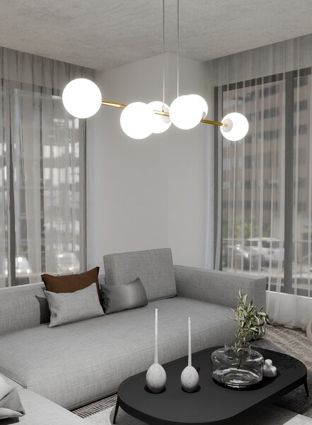 Lampadario a sospensione GRAVITY 6 Nero/Bianco e Oro 6xE14