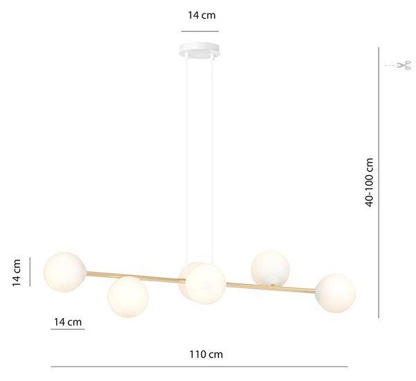 Lampadario a sospensione GRAVITY 6 Nero/Bianco e Oro 6xE14