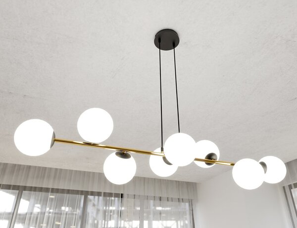 Lampadario a sospensione GRAVITY 8 Nero/Bianco e Oro 8xE14