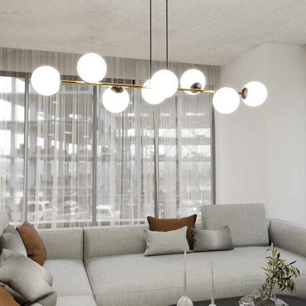 Lampadario a sospensione GRAVITY 8 Nero/Bianco e Oro 8xE14