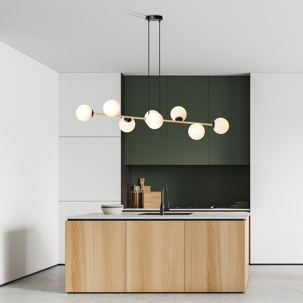 Lampadario a sospensione GRAVITY 8 Nero/Bianco e Oro 8xE14