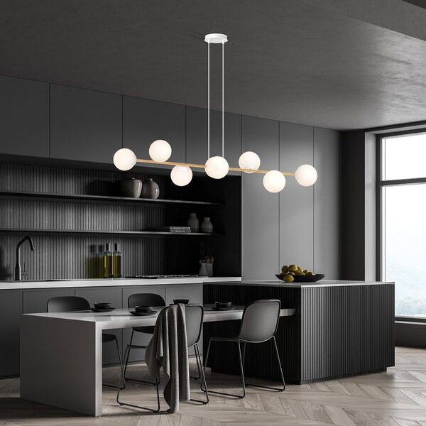 Lampadario a sospensione GRAVITY 8 Nero/Bianco e Oro 8xE14