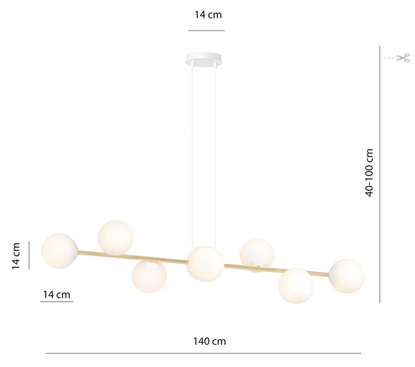 Lampadario a sospensione GRAVITY 8 Nero/Bianco e Oro 8xE14