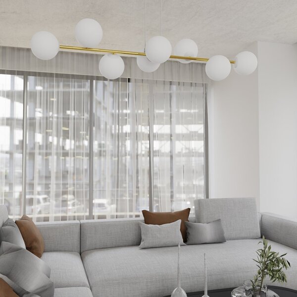 Lampadario a sospensione GRAVITY 8 Nero/Bianco e Oro 8xE14