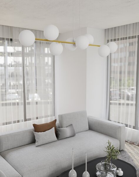 Lampadario a sospensione GRAVITY 8 Nero/Bianco e Oro 8xE14