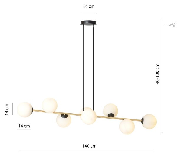Lampadario a sospensione GRAVITY 8 Nero/Bianco e Oro 8xE14
