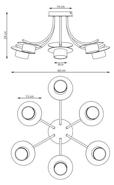 Lampadario a soffitto in acciaio ENSO 6 nero da interno 6xGX53