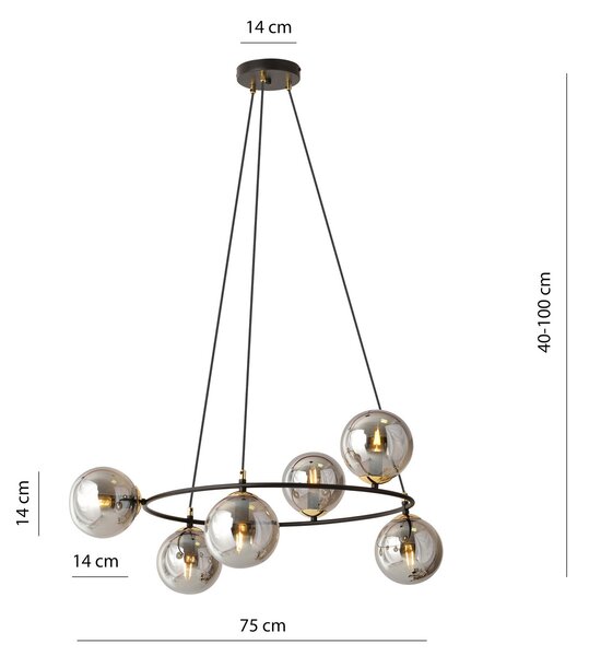 Lampadario a Sospensione AZURA 6 in Acciaio e Vetro 6xE14
